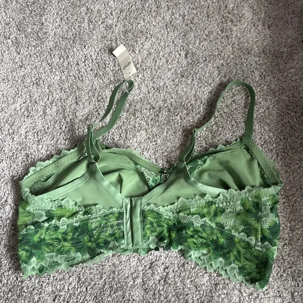 Aerie Real Good Bra Green Lace Unpadded Size XL